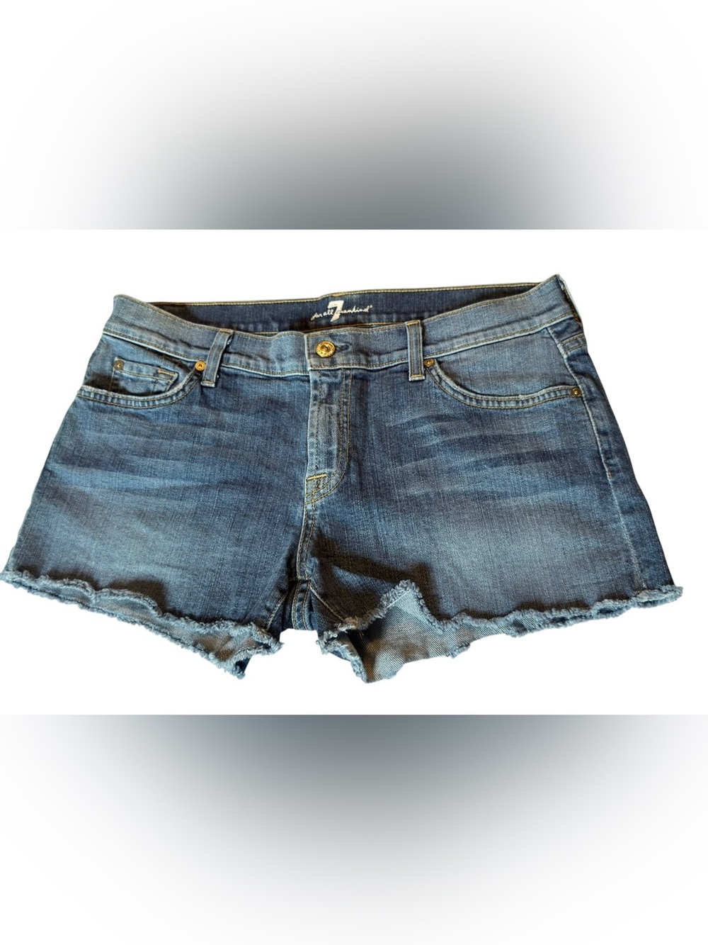 7 For All Mankind Mid-Rise Denim Shorts Size 30 Raw Hem Stretch